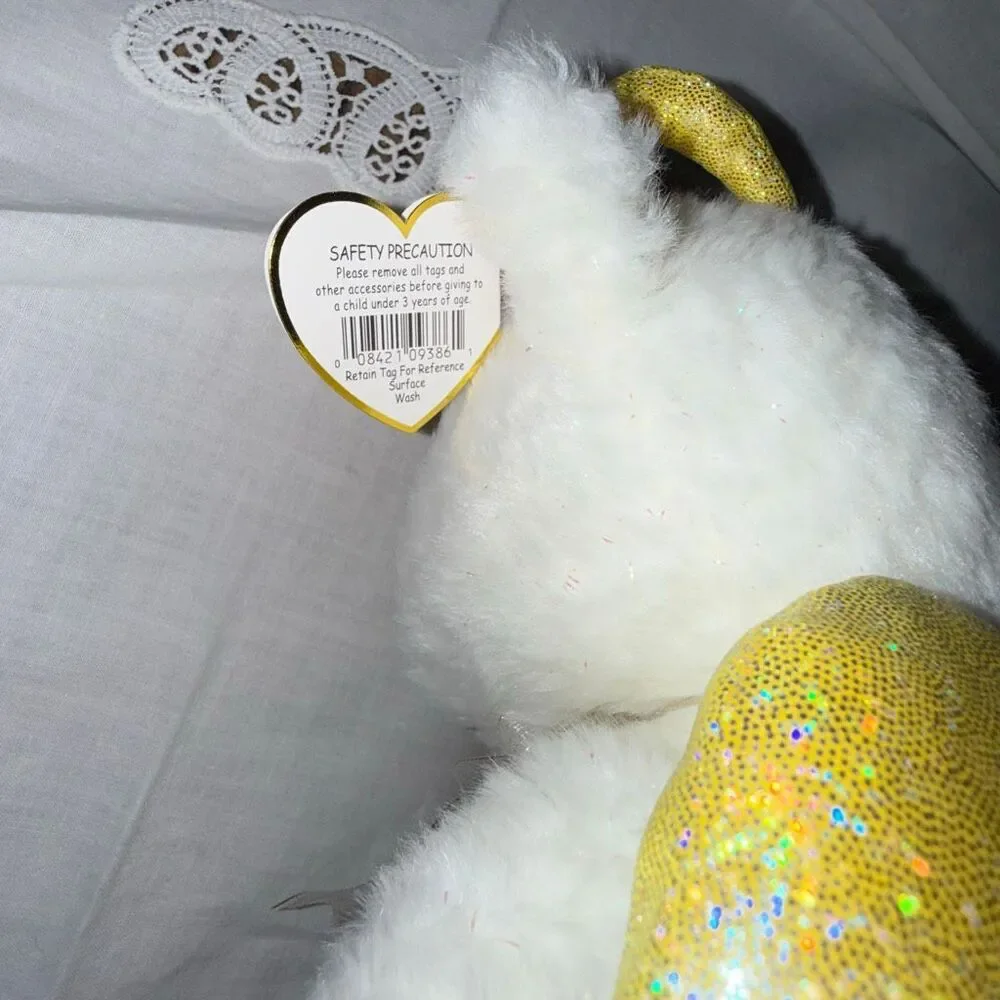 Ty Beanie Buddy Halo II Angel Bear 2000 White Gold Wings Iridescent Sparkle MWMT